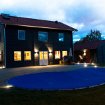 Final result pool and terrace by night with lightning